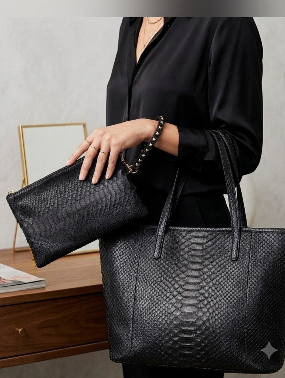 Silvano Biagini Python Bag & Matching Clutch Navy Blue